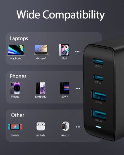 100W USB C Charger, 4 Port GaN Fast Charger Block Foldable Type C Charging Block Fast Charging Block Compatible with MacBook Pro/Air, iPhone 15/14/13/Mini/Pro/Pro Max/Samsung Galaxy(Black) - Image 7