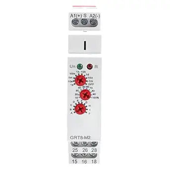 GRT8 M2 Multifunction Time Relay 2 Outputs 16A Adjustable Relay 12V Electronic Timer Relays in Din Rail, 0.1s-10 Days Wide Range Delay On Off Automation Universal Voltage Range ACDC 12V to 240V