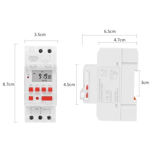 TM919B 30A 7 Days Programmable Timer Switch, Heavy-Duty Digital Weekly Timer with LCD, 16 ON/Off Settings, 35mm DIN Rail Mount, 5000W for Lighting, Water Heater, AC & Industrial Equipment (220V)