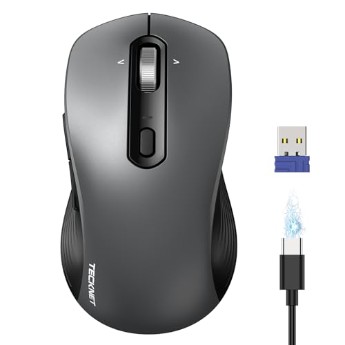 TECKNET Rechargeable Wireless Bluetooth Mouse with 4-Way Wheel, 3-Device