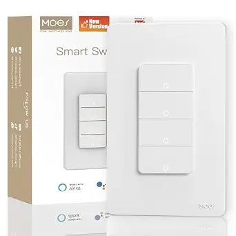 MOES WiFi Smart Light Switch 4 Gang, Neutral Required, White