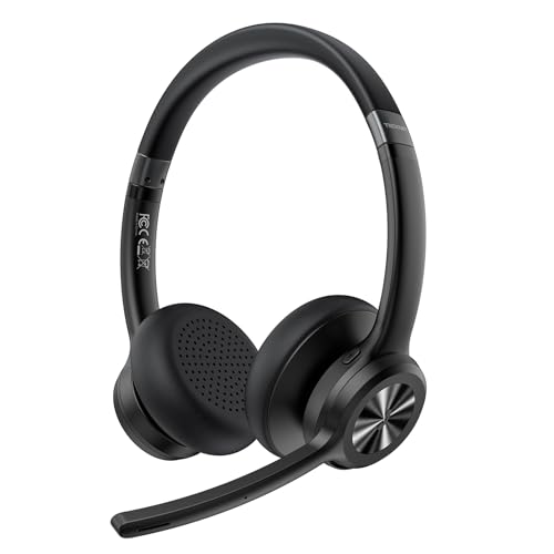 TECKNET Wireless Headset, Bluetooth Headset with Noise Cancelling Microphone - Rechargeable Bluetooth V5.2 Headphones, 50H Playtime & Mic Mute, On Ear Headphones for Trucker/Remote Work/Call Center