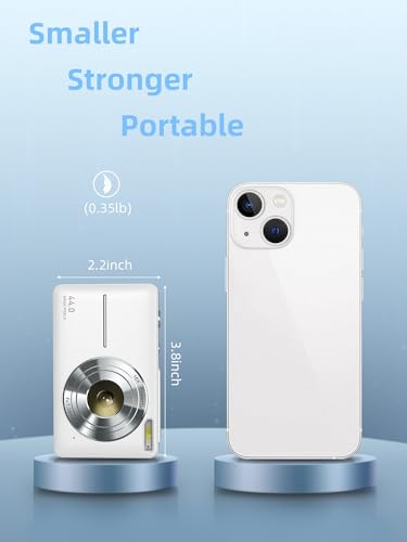 Digital Camera 1080P with 32G Card 16X Zoom & Flash Compact for Kid, White