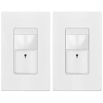 TOPGREENER Motion Sensor Light Switch, No Neutral Required, White, 2 Pack