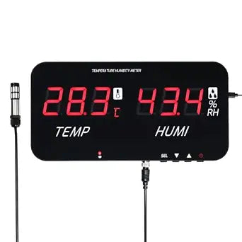 Temperature Humidity Meter, 32°F–158°F & 0–100% RH Thermometer Hygrometer with Large LCD Display, External Sensor, High/Low Alarm, °C/°F Switch, Wall Mount & Desktop for Home, Greenhouse, Office