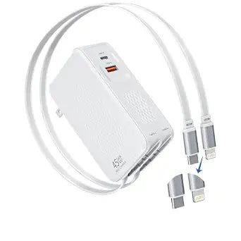 Retractable iPhone Charger Fast Charging,4 in 1 Retractable Wall Charger 45W Travel Essentials Multiport Plug Foldable Block Lightning &USB C Cables for iPhone 17Pro Max/16/15/14/13/12/11,iPad,AirPods
