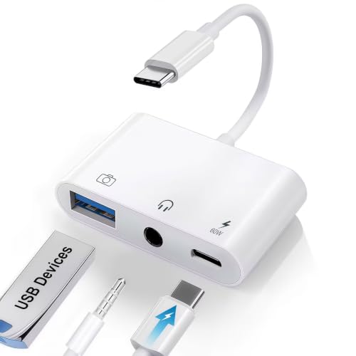 USB C to 3.5mm Audio Adapter with 60W PD Fast Charging Port, 3-in-1 Aux to Type C Multi-Function Adapter, USB C to USB Adapter Compatible with iPhone 17/16/15, iPad Pro, MacBook, Galaxy S26 & More