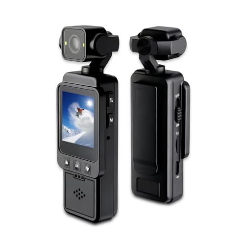 Yunseity 1080P Vlogging Camera, Multi Axis Smart Stabilization Handheld Action Camera, 270° +180° Rotatable Pocke t Camcorder for Filming Travel Vlog Video