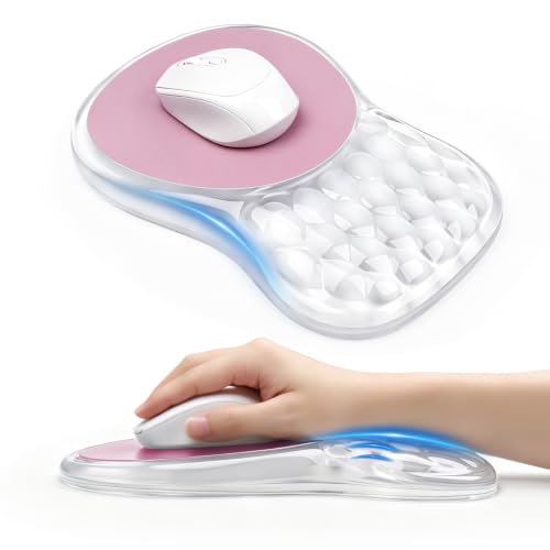 Clear Ergonomic Mouse Pad Wrist Support with Massage Design, Wrist Rest Pain Relief Mousepad with Gel&Non-Slip Silicone Base, Mouse Pads for Wireless Mouse & Desk