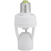 PIR Motion Sensor Light Socket, E27 Screw Light Bulb Holder LED PIR Infrared Motion Sensor Lamp Switch Socket with Adjustable Button 360 Degrees Detection for Bathroom, Stairs, Door, Garage, etc