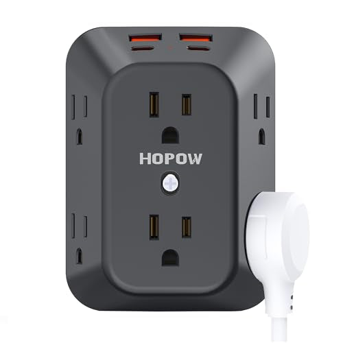 Black Outlet Extender, 6AC&2A2C, 1050J, USB Wall Charger, 1875W/15A