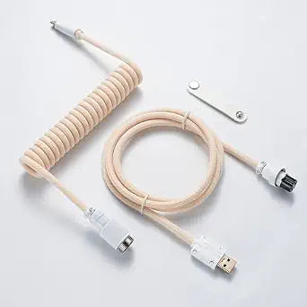 Coiled Keyboard Cable USB-C to USB-A 1.5M, Double-Sleeved Braided with Detachable 5-Pin Aviator Connector for Gaming Keyboards (Maize Yellow)