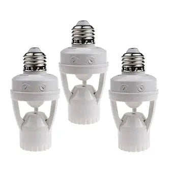 LPHUMEX 3pcs Motion Sensor Light Sockets, E26/E27 Screw in Motion Sensor Sockets for Existing Lights, Dusk and Dawn Auto Lights Motion Detector Indoor for Front Door Porch Garage Closet