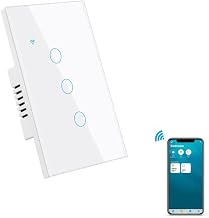 HomeKit WiFi Smart Wall Touch Switch Light Switch Glass Panel Wireless Remote Control with Timer Function Support Apple HomeKit, Amazon Alexa and Google Assistant No Hub Required White (3 Gang)