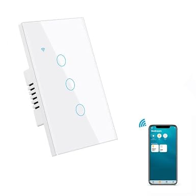 HomeKit WiFi Smart Wall Touch Switch Light Switch Glass Panel Wireless Remote Control with Timer Function Support Apple HomeKit, Amazon Alexa and Google Assistant No Hub Required White (3 Gang)