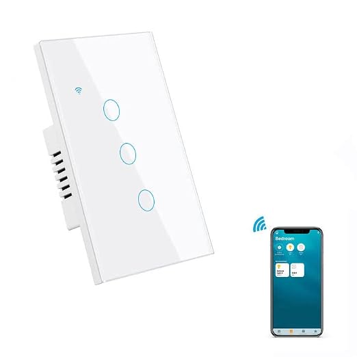 HomeKit WiFi Smart Wall Touch Switch Light Switch Glass Panel Wireless Remote Control with Timer Function Support Apple HomeKit, Amazon Alexa and Google Assistant No Hub Required White (3 Gang)