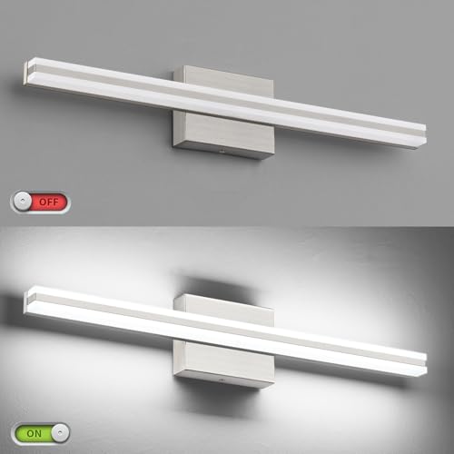 SOLFART Vanity Lights for Bathroom Brushed Nickel Dimmable Bathroom Lighting Over Mirror 24 Inch LED Wall Lights S8200-610mm-NK-D