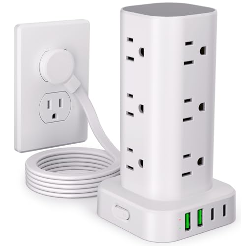 6FT Power Strip Tower Surge Protector, 12 Wide Spaced Outlets, 4 USB