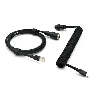 Pro Coiled Keyboard Cable, Double-Sleeved Mechanical Keyboard Cable with 5Pin GX16 Aviator, 1.5m USB A to USB Type C (Black)