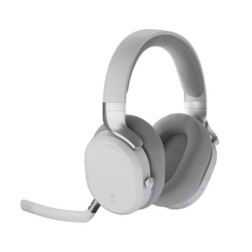 Fractal Design Scape Light - Wireless PC Gaming Headset - Detachable Flip-to-Mute Microphone with Noise Cancellation - Battery Life Up to 40 Hours - Configurable Ambient Lighting - Gray