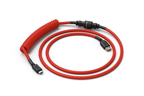 GLORIOUS Coiled Keyboard Cable – Coiled USB C Cable Artisan Braided Cables for Mechanical Gaming Keyboard Coiled Cable - Custom Keyboard Cable (Red)