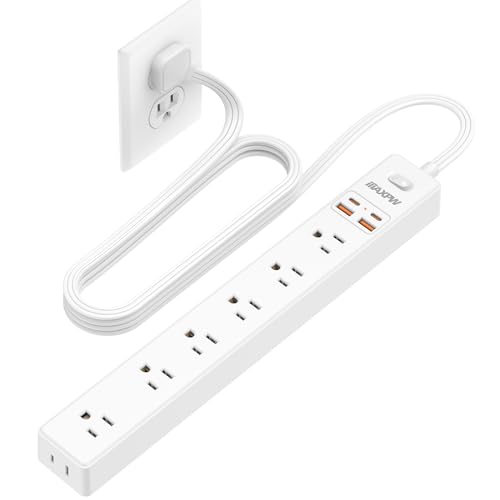 6Ft Flat Plug Extension Cord Power Strip,7 AC Outlets 4 USB Ports(2 USB C)