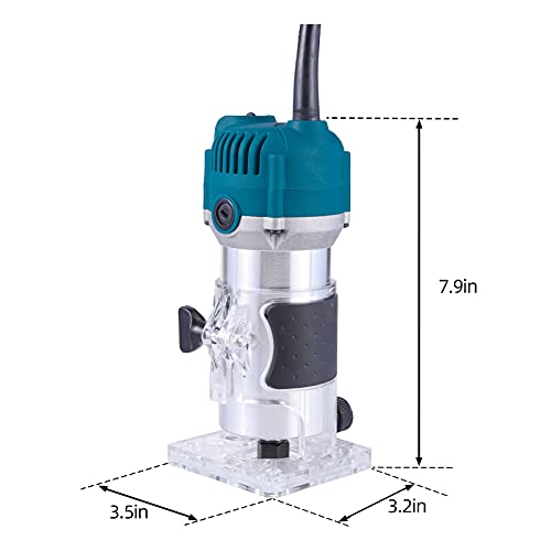 Router Tool, 110V 800W Compact Wood Router Tool for Woodworking, Electric Hand Trimmer 30000R/MIN Compact Edge Laminate (Blue) - Image 6