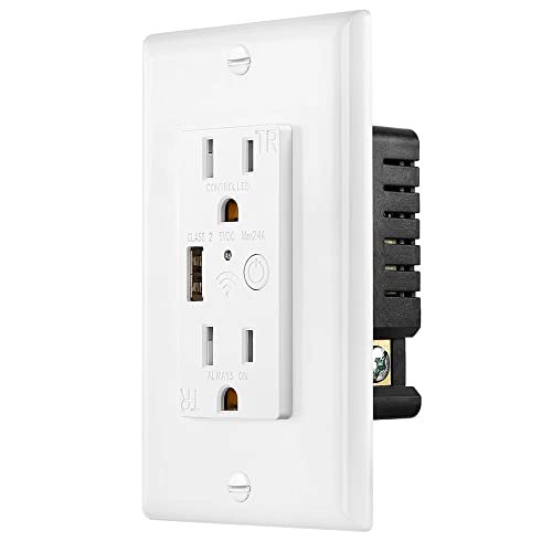 Zigbee Wall Outlet with USB | One Controlled | One Always On | Compatibile with Google Assistant and Alexa (Class 2 USB)