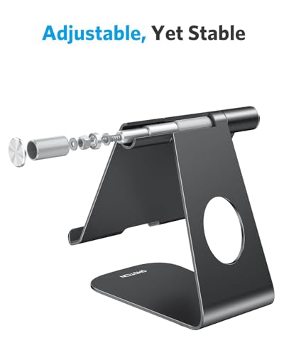 OMOTON T1 Adjustable Tablet Stand for Desk, Aluminum Holder for iPad Black