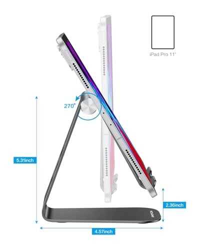 OMOTON T1 Adjustable Tablet Stand for Desk, Aluminum Holder for iPad Black