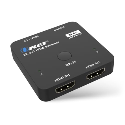 OREI 8K 2-Port HDMI 2.1 Switch, 8K@60Hz, 4K@120Hz, Auto and Manual Switch