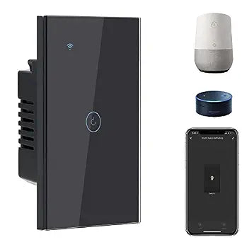 BSEED Smart Light Switch,1 Gang WiFi Touch Switch with Smart Life APP Control and Timing Function,Black Single Pole Switches Work with Amazon Alexa,Google Assistant -(3 Way) Multi-Control Association