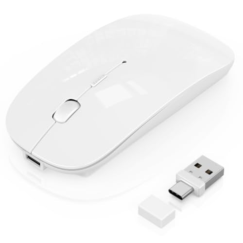 Gizdot-S1 Mouse for iPad/MacBook Air/Pro & Laptop, Bluetooth Wireless Rechargeable Mouse with Type-C, Slim Mouse Jiggler for iMac, 4 Connection Modes, Silent Click, 1600 DPI Compatible Mac OS/Windows