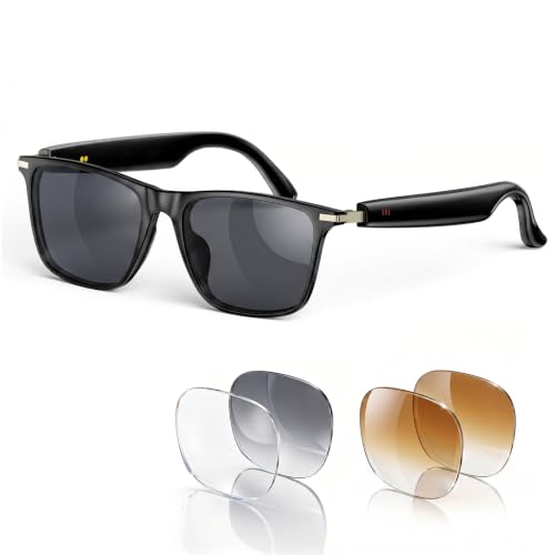 2026 AI Smart Glasses for Men & Women,AI Real-Time Translator,Music Playback & Hands-Free Calls,Intelligent Touch,IP67 Waterproof with Bluetooth Glasses (Sunglasses Lens+Photochromic Lens+Brown Lens)