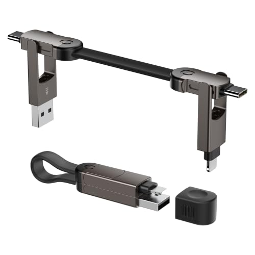 6-in-1 Keychain Charging Cable,60W Fast Charging Multi Charging Cable with USB-A,USB-C,L & Micro USB Connectors,Travel Essentials for Cruise Vacation, Camping, iPhone 18 Pro/Duo/17-12,Samsung,iPad