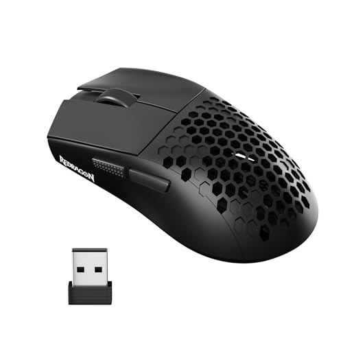 Redragon M725 Honeycomb Shell Gaming Mouse Wireless, Ultra Lightweight 49g, 8000 DPI Tri-Mode BT5.1/2.4GHz/Type-C Wired Gamer Mouse with 2 Side Buttons, Macro Programmable for PC/Mac/Laptop, Black