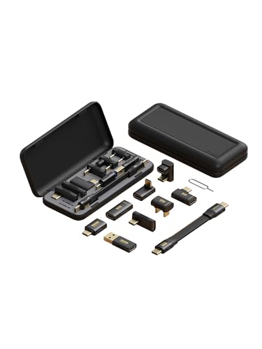Hagibis USB-C Adapter Kit, Multifunction 80Gbps 240W 8K@60Hz USB4 V2.0 Type-C Right Angle Adapter 90 Degree Convertor Set Magnetic Storage Case with USB4 Cable and SIM Card Eject Pin