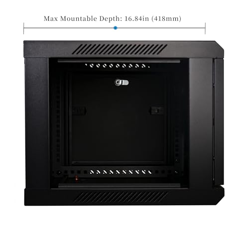 RackPath 6U Professional Wall Mount Server Cabinet Network Rack Enclosure with 2X Quiet Cooling Fan, 1x Brush Cable Management Panel, Black