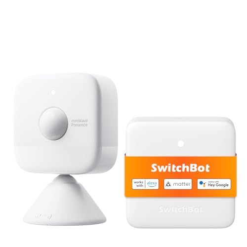 SwitchBot Smart mmWave Radar Motion Sensor, Bluetooth Presence Sensor with Dynamic Detection & Zone Positioning, Compatible with Alexa, HomeKit & Apple Home (Presence Sensor&Hub Mini Matter)