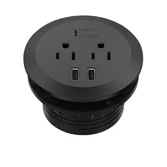 TOPGREENER Desktop Power Grommet with 65W PD Fast Charging USB C, GaN Desk Grommet for MacBook, 2 USB-A Ports and Duplex Receptacles, 3” Diameter Power Grommet, TTRP48APD60-BK, Black