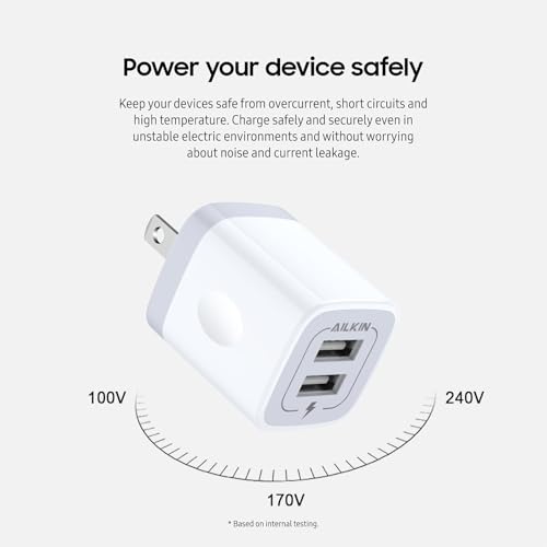 5Pcs USB Plug, Wall Charger Fast Charging Block, Power Adapter Cube 2 Port