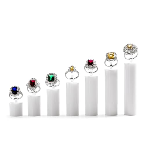 Oirlv White Acrylic Jewelry Display Stand Ring Showcase 7 PCS Holder