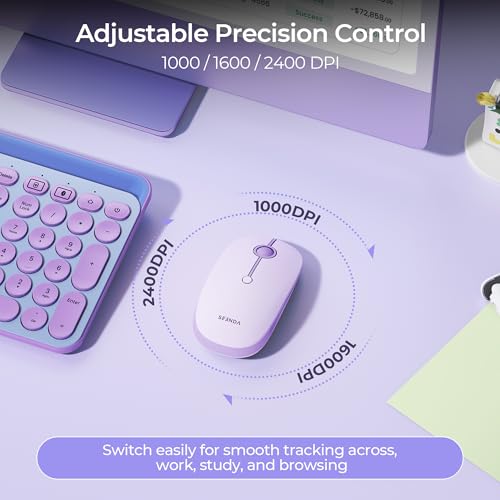 seenda MOU001 Bluetooth Wireless Mouse for Laptop,Slim Computer Mice,Purple - Image 6