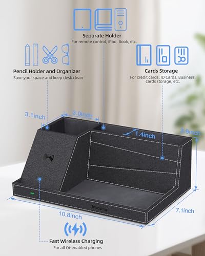 Wireless Charger with Desk Organizer, Fast Charging Station