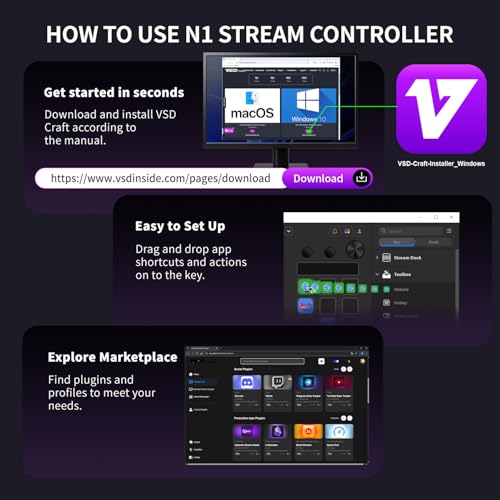 TreasLin VSDinside Stream Controller Deck with 18 Customizable Macro Keys to Trigger Actions in OBS Twitch YouTube for Content Creators Stream Dock Compatible with PC & Mac N1 Black Macro Keypad