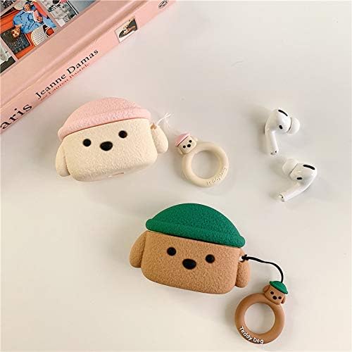 Earphone Case, Super Cute Creative Pet Hat Teddy Dog Earbud Case, Puppy Style Soft Silicone Earphone Protection Skin Compatible with AirPods Pro/Pro 2 +Ring Hook -Brown