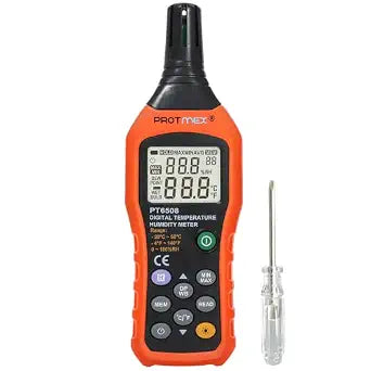Protmex Digital Temperature Humidity Meter, Thermometer Hygrometer with Ambient Dew Point and Wet Bulb Temperature Indoor and Outdoor, Data Logger with Min/Max Hold, LCD Backlight, PT6508