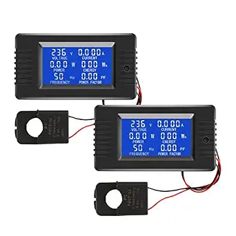 AC 80-260V 100A Digital Power Monitor, LCD, Split-Core CT, 2-Pack