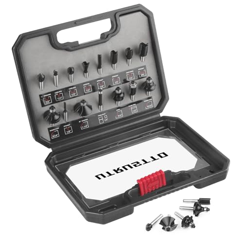 Router Bits 1/4 Inch Shank 15 Pieces, Tungsten Carbide 1/4" Router Bit Set with Plastic Box, for Professional and Beginners Carpenter