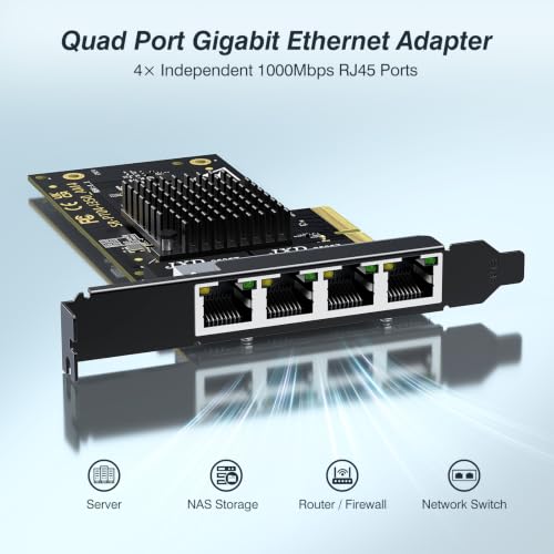 4 Port Gigabit PCIe RJ45 Network Card with Intel I350-T4 Controller
